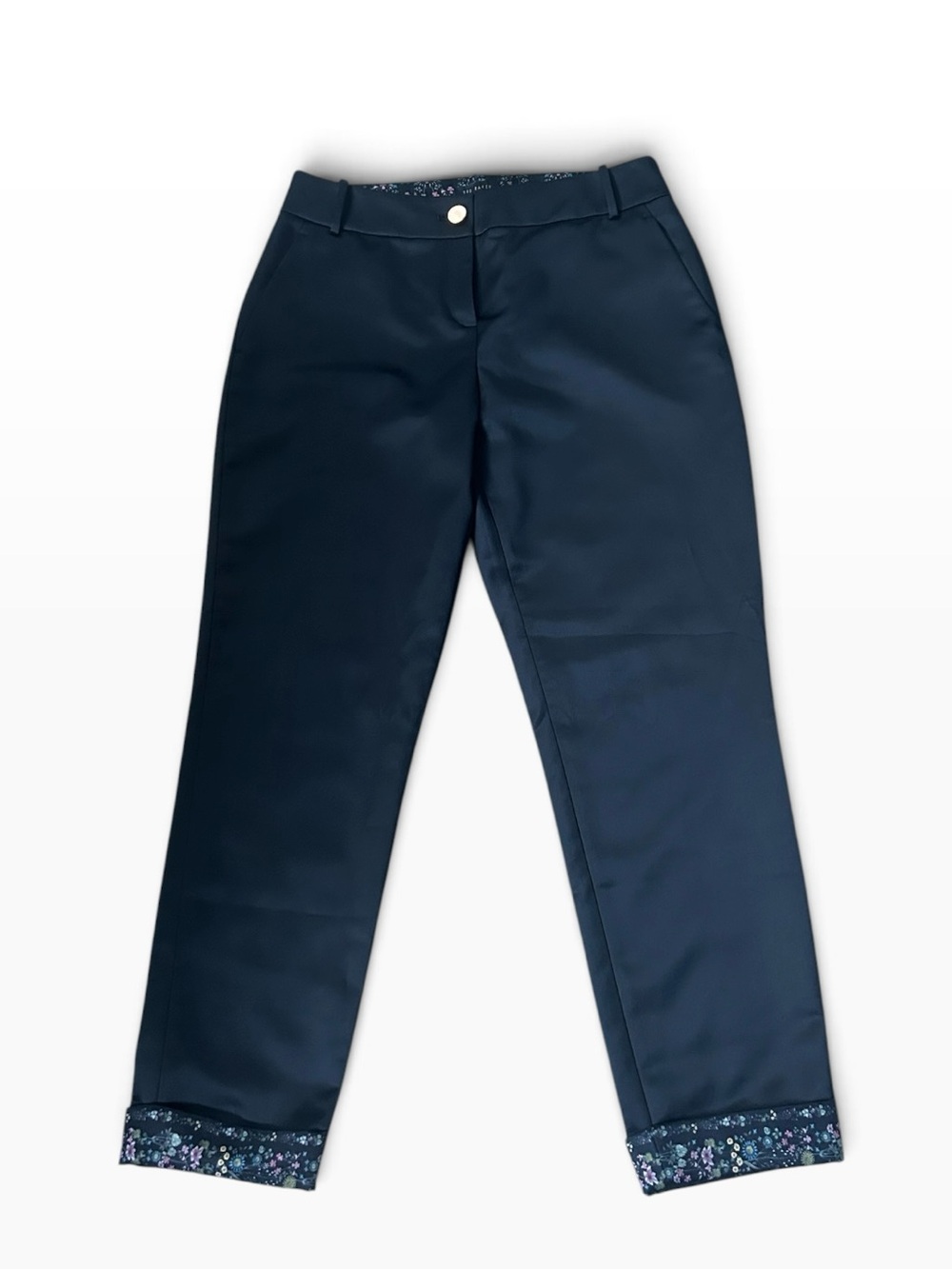 Ted Baker London Black Straight-Leg Pants with Floral Cuff Detail